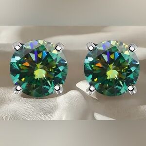 Pale Green Moissanite Stud Earrings
